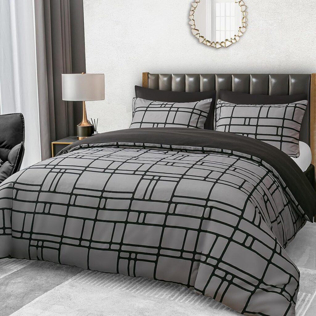 Pamposh Double Duvet Set Black Gold Doublesided Bedding Set 3 PCS With Pillowcases Ultra Soft Anti Allergic Non Iron Luxury Microfiber (Black, Double (200 x 200 cm))