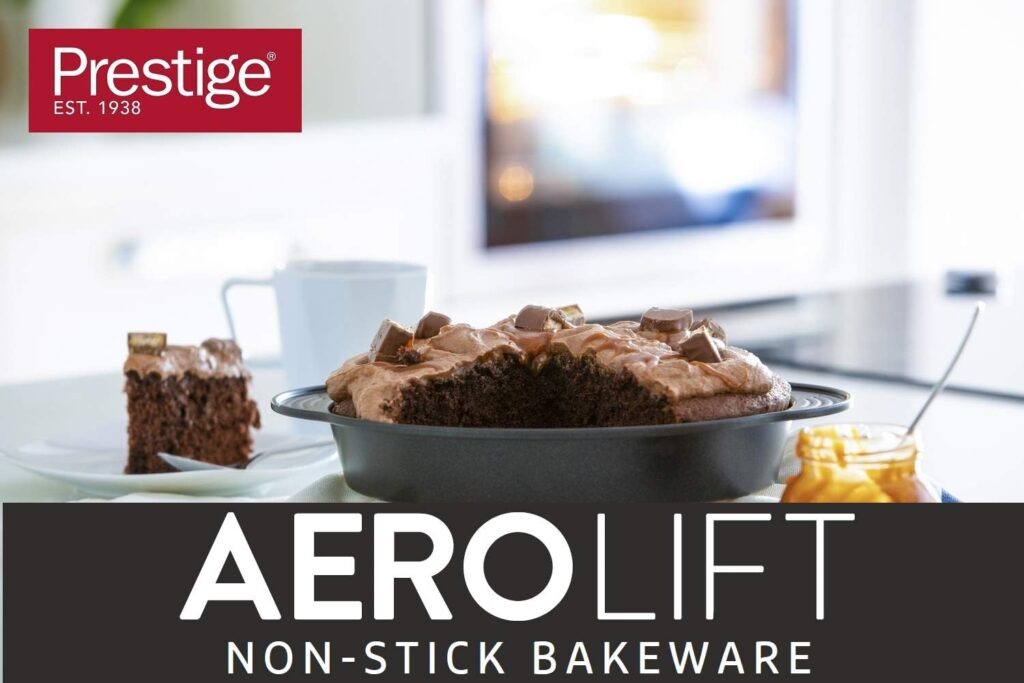 Prestige - Aerolift - 9 Inch Round Cake Tin - Non stick Bakeware - Cushion Base - Fridge Freezer and Dishwasher Safe - Carbon Steel - 22 x 4 cm