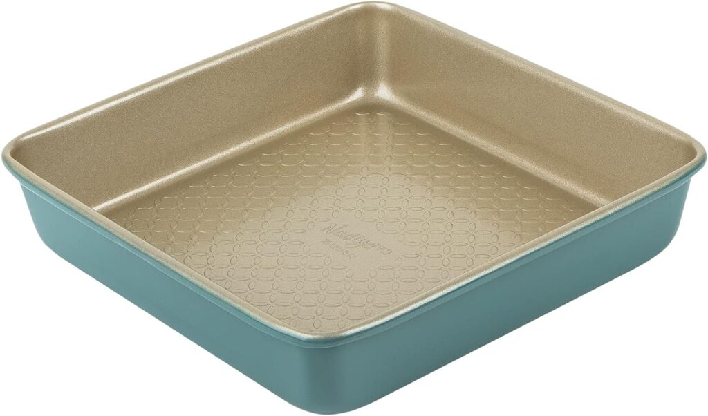 Prestige x Nadiya Square Cake Tins for Baking - Non Stick 9 Inch Cake Tin, Dishwasher Safe Lightweight Steel Bakeware, Teal Gold