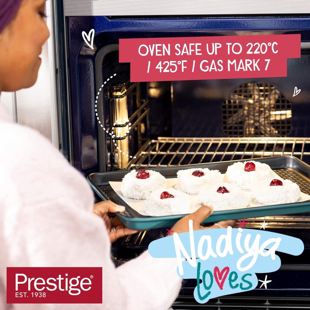 Prestige x Nadiya Square Cake Tins for Baking - Non Stick 9 Inch Cake Tin, Dishwasher Safe Lightweight Steel Bakeware, Teal Gold