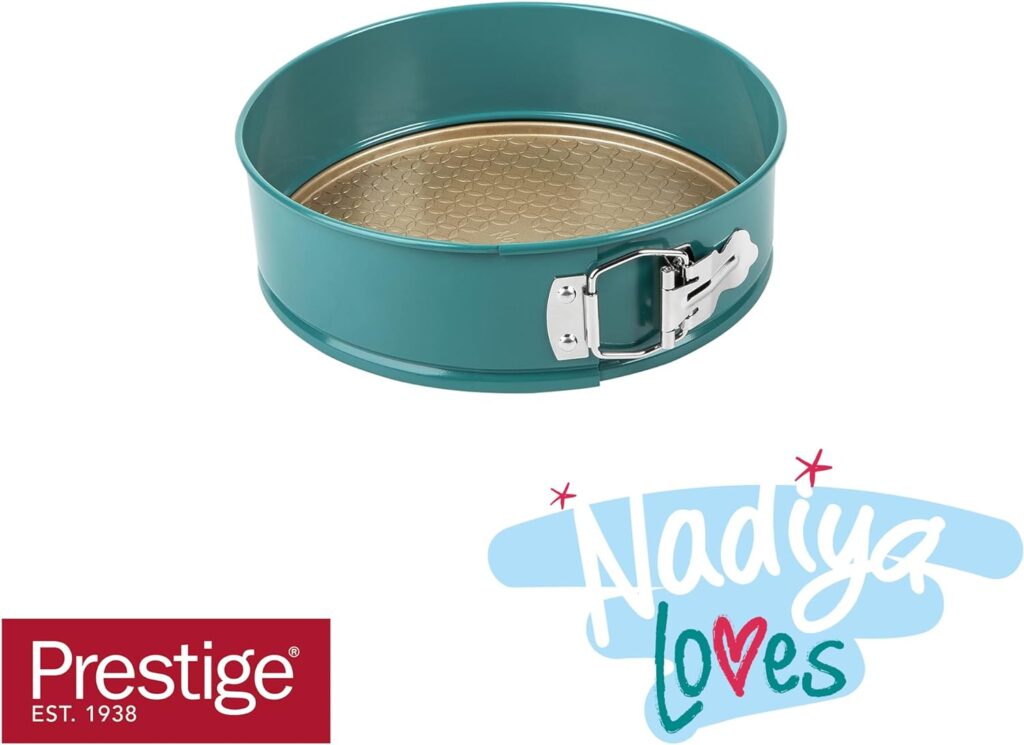 Prestige x Nadiya Square Cake Tins for Baking - Non Stick 9 Inch Cake Tin, Dishwasher Safe Lightweight Steel Bakeware, Teal Gold