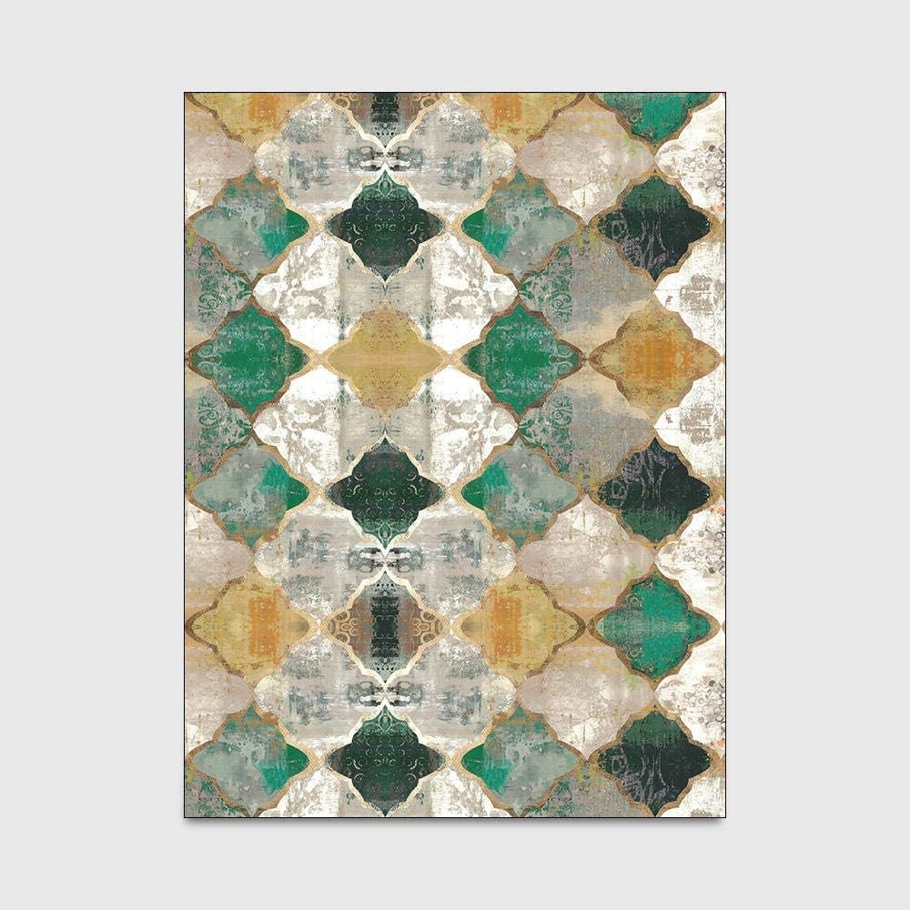 Rugs Living Room 80 x 160cm Floor Rug, Moroccan Geometric Area Rugs, Retro Emerald Green Yellow, Soft Touch, Anti-Slip Backing, Washable, Ideal For Bedroom Playroom Kids Room Home Decorative.