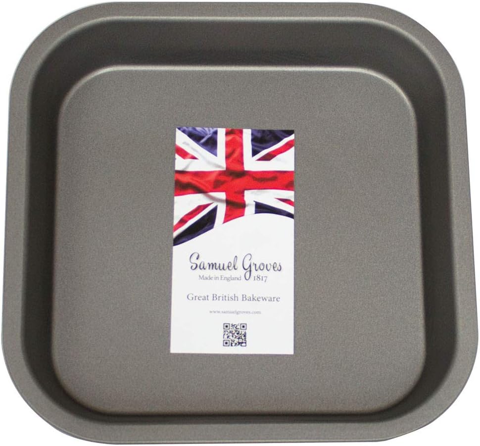 Samuel Groves 8 (20cm) Non Stick Twin Pack Square Sandwich Birthday Brownie Cake Tin Pan Made in England