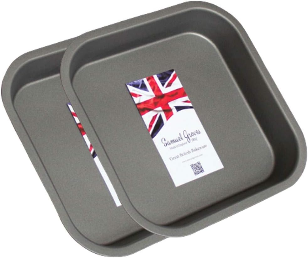 Samuel Groves 8 (20cm) Non Stick Twin Pack Square Sandwich Birthday Brownie Cake Tin Pan Made in England