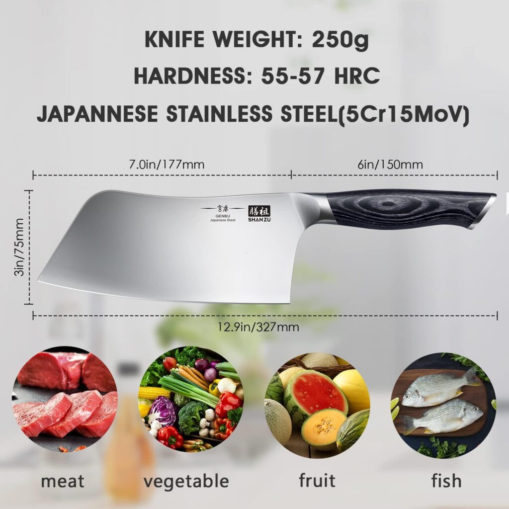 SHAN ZU Chef Knife,7 inch Sharp Meat Cleaver Knife Vegetable Chopper Professional Japanese High Carbon Stainless Steel Kitchen Chopping Knife with K133 Wood Handle