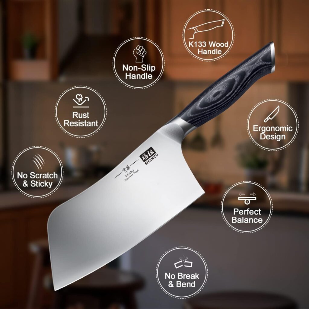 SHAN ZU Chef Knife,7 inch Sharp Meat Cleaver Knife Vegetable Chopper Professional Japanese High Carbon Stainless Steel Kitchen Chopping Knife with K133 Wood Handle