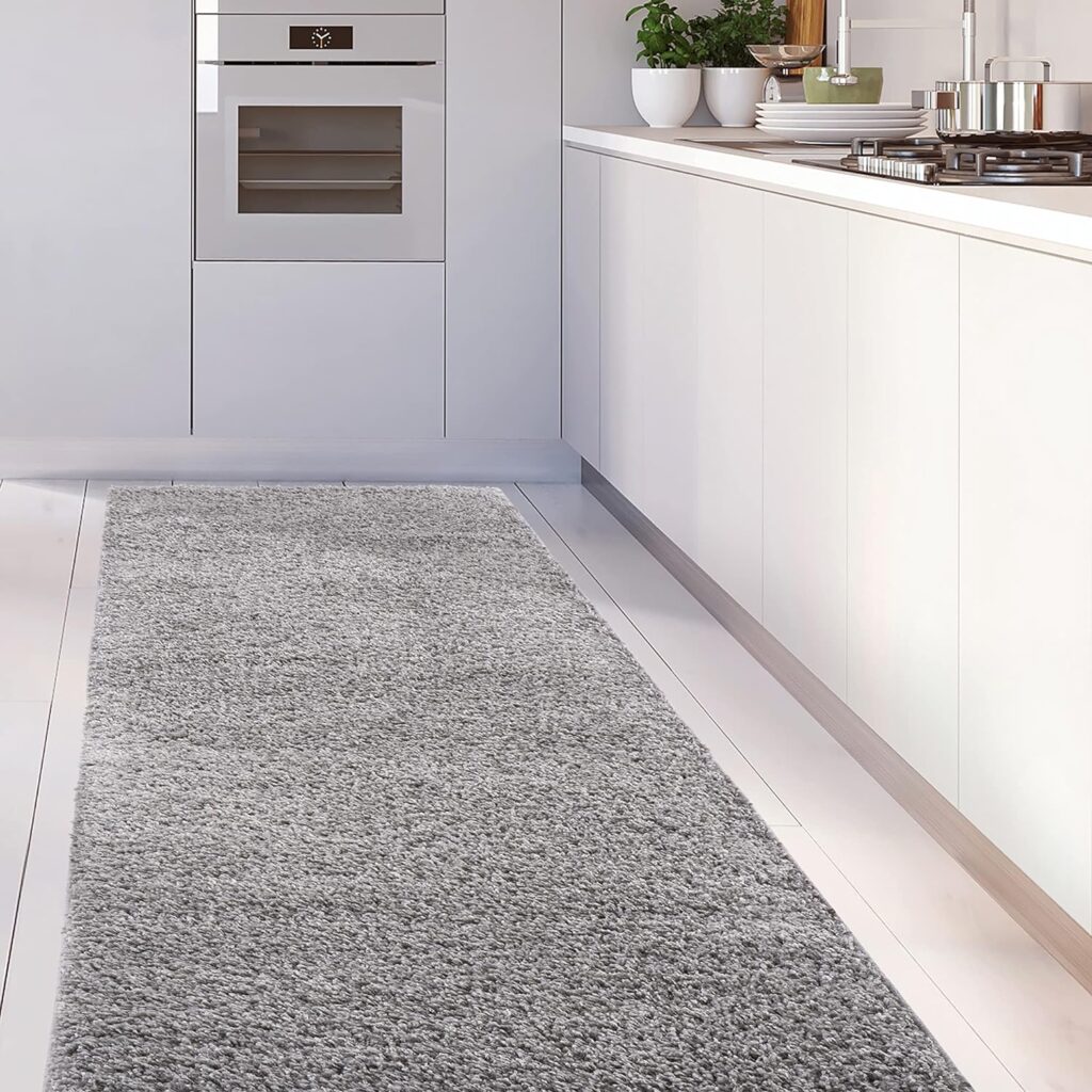 THE RUGS Living Room Rug - Shaggy Soft And Elegant Carpets For The Bedrooms And Kitchen, Easy To Clean, Many Different Sizes (80x150 cm, Grey)