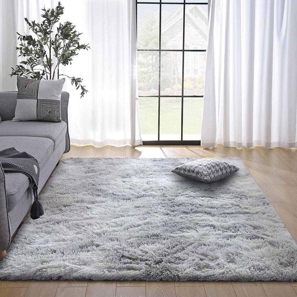 Tinyboy-hbq Area Rugs Fluffy Bedroom Carpet Soft Floor Mat Anti-Slip Living Room Rugs Shaggy Plush Carpets for Living Room Home Decor (80 * 120cm, Grey white)