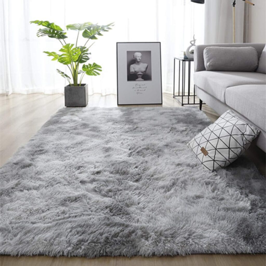 Tinyboy-hbq Area Rugs Fluffy Bedroom Carpet Soft Floor Mat Anti-Slip Living Room Rugs Shaggy Plush Carpets for Living Room Home Decor (80 * 120cm, Grey white)