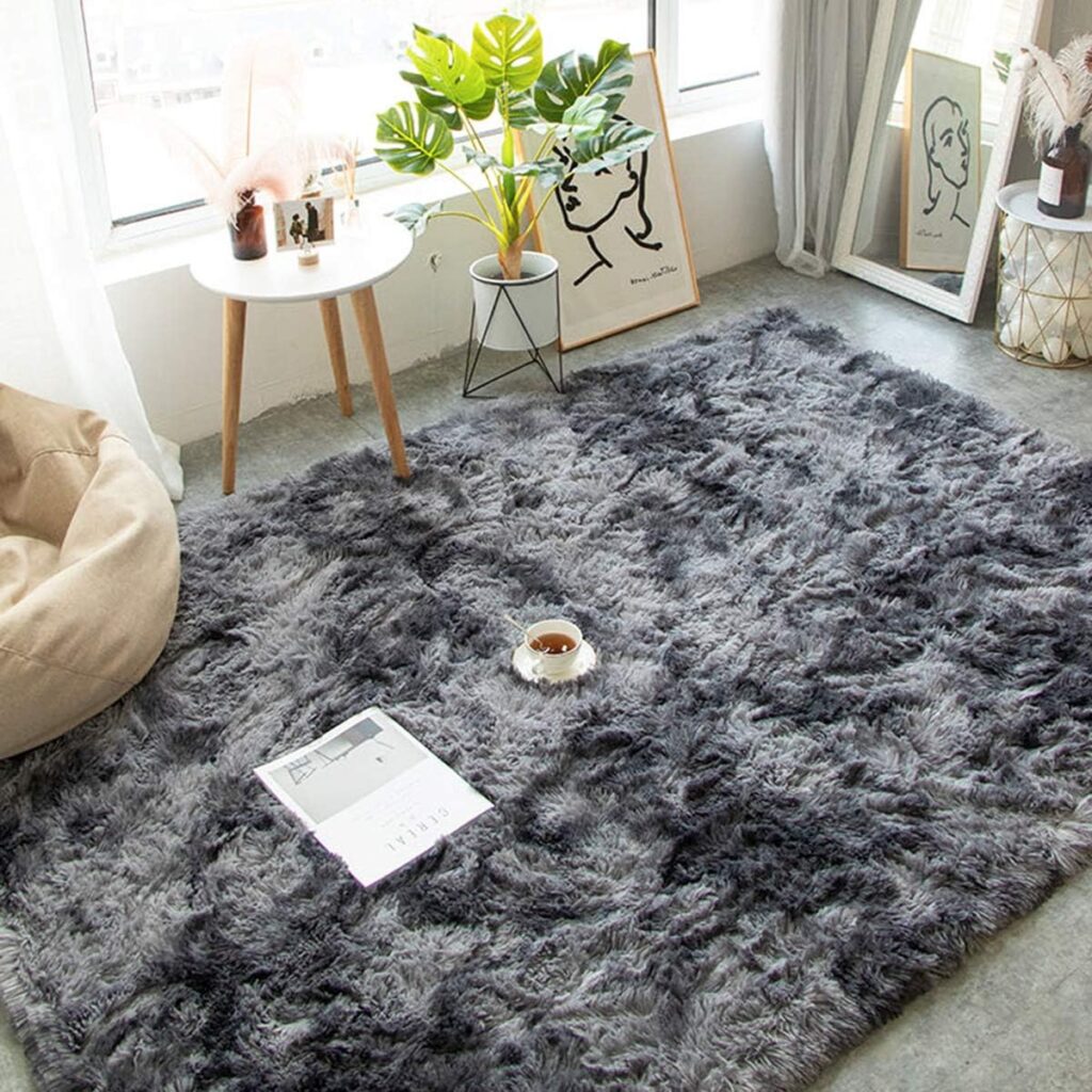 Tinyboy-hbq Area Rugs Living Room Bedroom Rug Soft Carpet Anti Slip Fluffy Large Rugs Shaggy Indoor Nursery Kids Rug Mat Soft Floor Mat Furry Plush Rug for Home Decor(Black gray, 80 * 120cm)