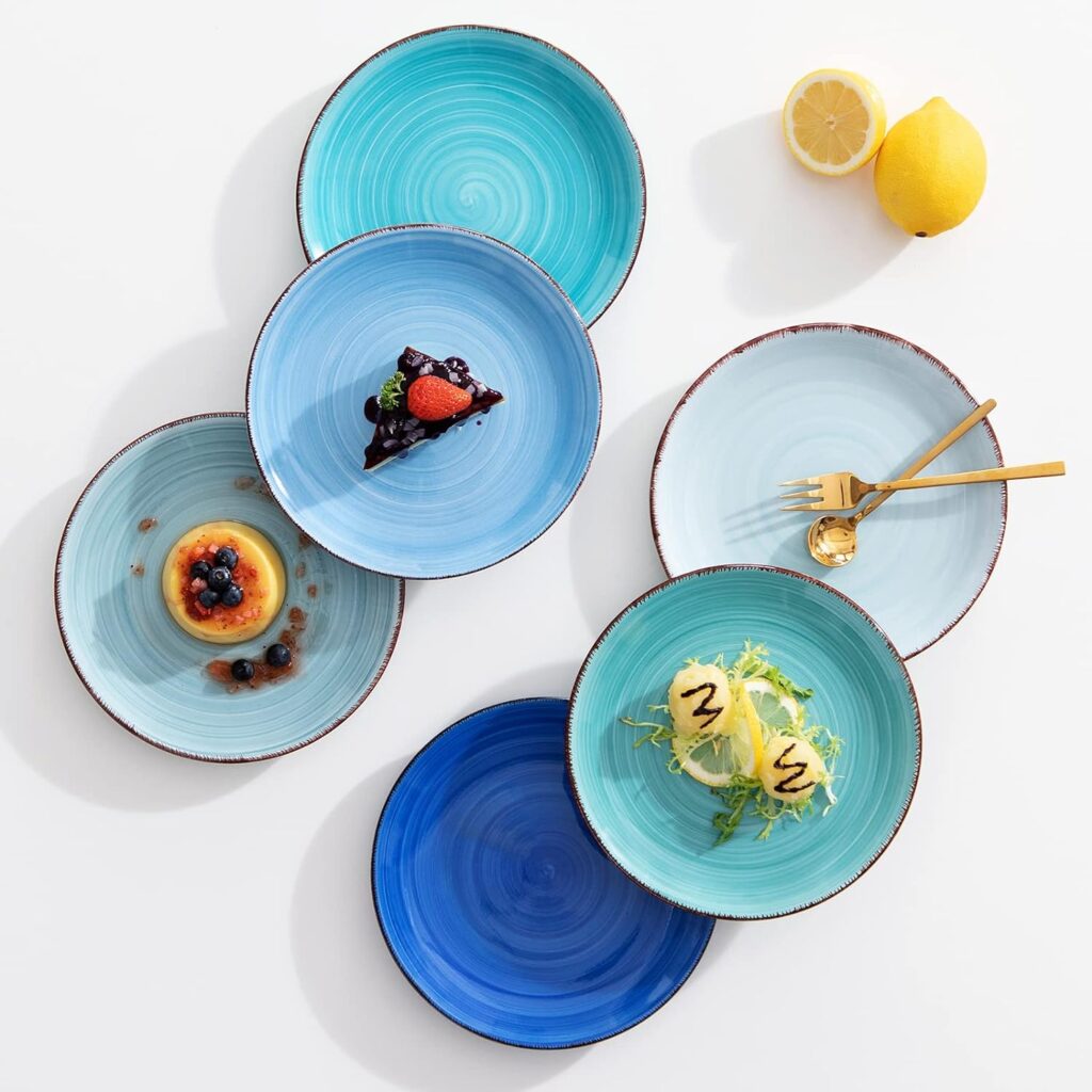 vancasso Bonita Multicolour Dessert Plate Set of 6, Handpainted Side Plate in Rustic Look Tableware, 7.5 inch Side/Salad/Fruit/Snack Plate(18.8 * 18.8 * 2.2cm)