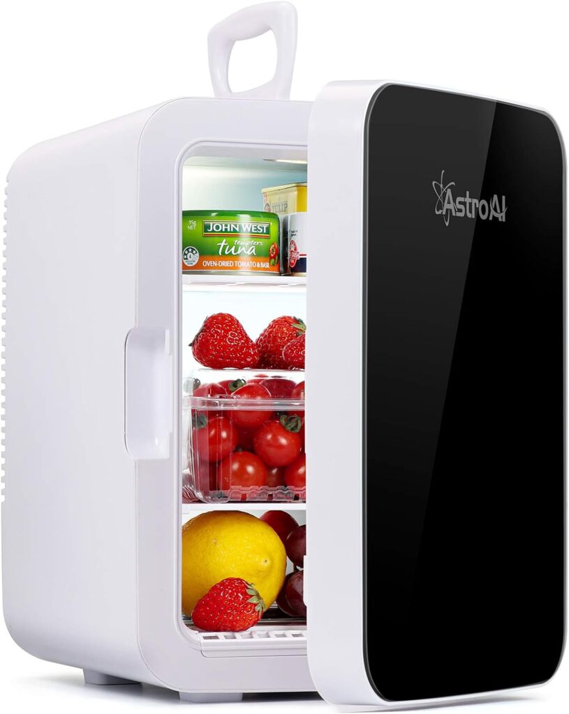 AstroAI Mini Fridge 10 Litre, 15 Can Portable Cooler Warmer, AC+DC Power for Bedroom, Car, Travel; Skincare, Cosmetics, Drinks, Food (Black)