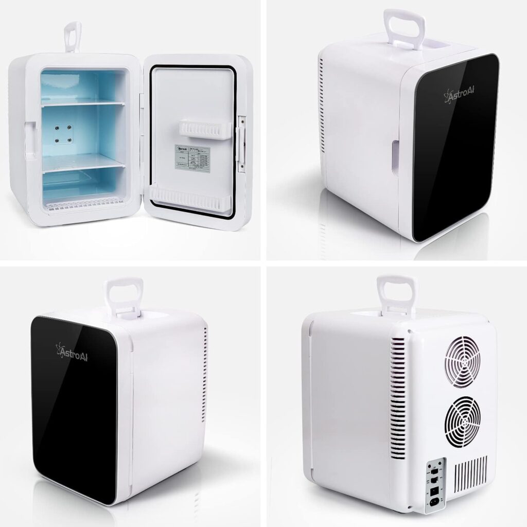 AstroAI Mini Fridge 10 Litre, 15 Can Portable Cooler Warmer, AC+DC Power for Bedroom, Car, Travel; Skincare, Cosmetics, Drinks, Food (Black)