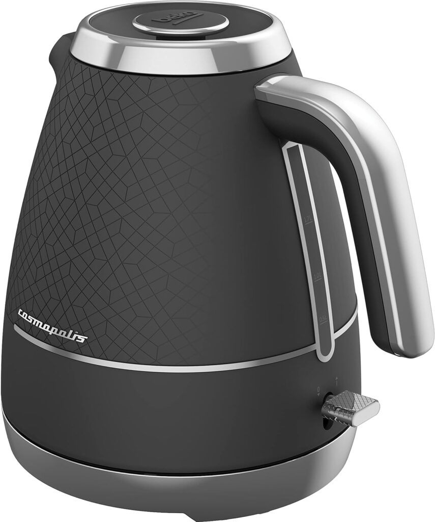 BEKO Cosmopolis Dome Kettle WKM8307G, Retro Granite Grey Chrome Design,1.7 L Capacity 3000 W Includes Removable Lid, Easy Pour Spout and Boil Dry Protection