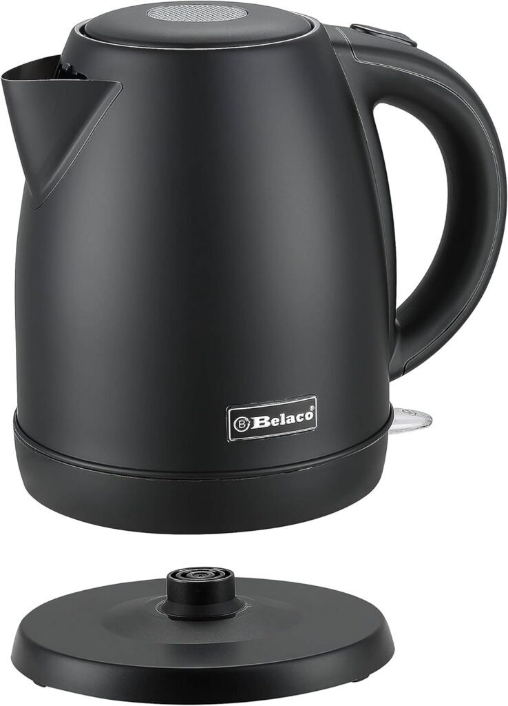 Belaco Electric Kettle Stainless Steel Housing 1.7L Fast Boil Cordless 360° Rotation Removable Water Filter 1800-2200W UK Plug Auto Shut-Off Boil-Dry Protection (Black) (Silver)