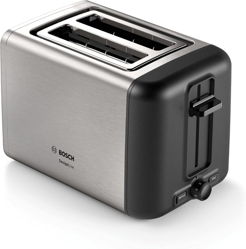 Bosch DesignLine TAT3P420GB 2 Slot Stainless Steel Toaster with variable controls - Silver Black