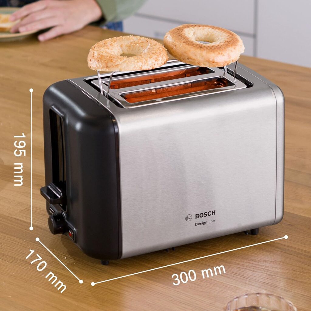 Bosch DesignLine TAT3P420GB 2 Slot Stainless Steel Toaster with variable controls - Silver Black