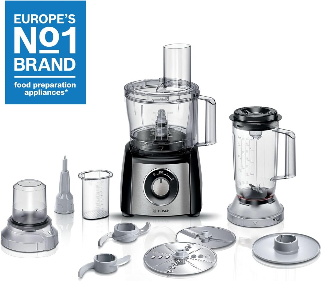 Bosch MultiTalent 3 MCM3201B 800W 2.3L Food Processor with 2 speeds, 1 litre blender and/Slicing/Grating/Beating attachments. AMAZON EXCLUSIVE - Black