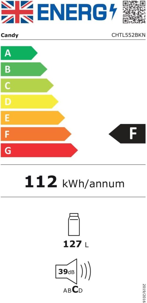 Candy CHTL552WKN Amazon Exclusive Freestanding 55cm Undercounter Fridge, One door, Static, 125L Total Capacity, White [Energy Class G]