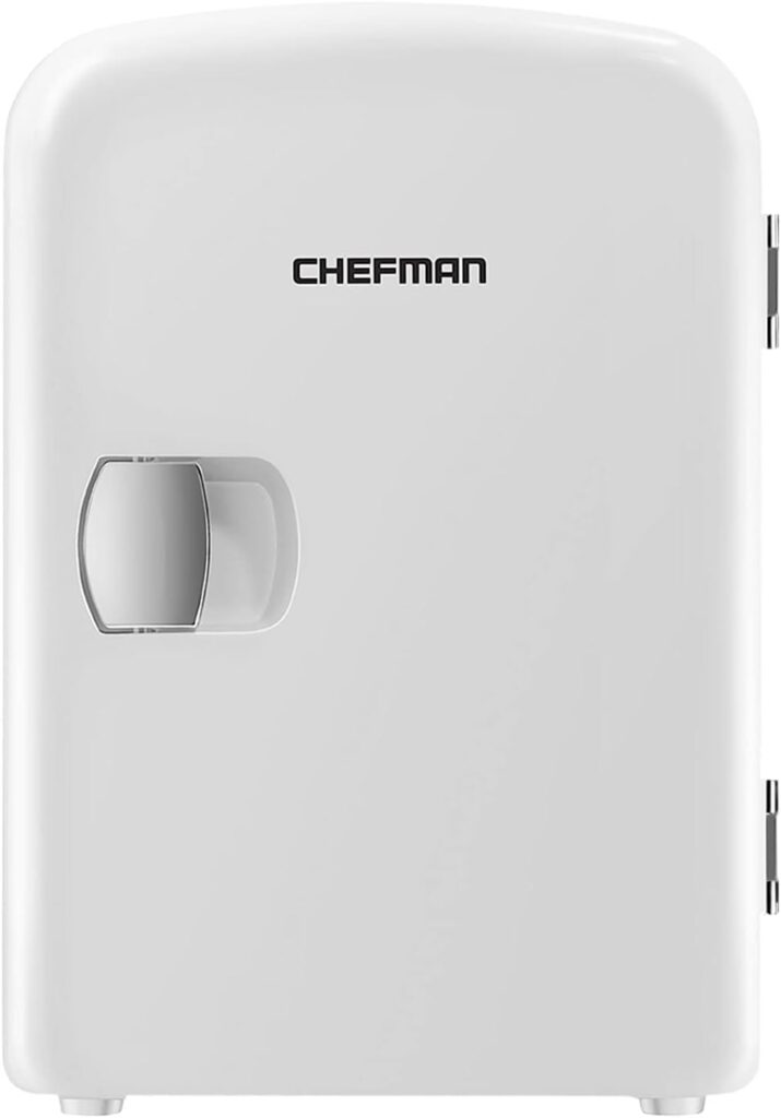 Chefman White Portable Mini Fridge, Cools Warms, Lightweight Fridge With 4 Litre, 6 Can Storage for Cosmetics, Snacks, Makeup, AC/DC Power, Home/Car/Bedroom