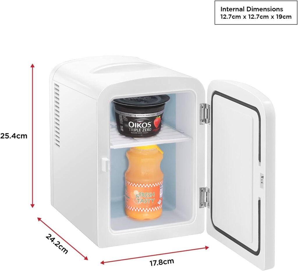 Chefman White Portable Mini Fridge, Cools Warms, Lightweight Fridge With 4 Litre, 6 Can Storage for Cosmetics, Snacks, Makeup, AC/DC Power, Home/Car/Bedroom