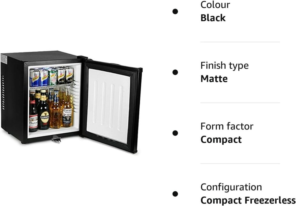 ChillQuiet Silent Mini Fridge 23ltr Black - Completely Quiet Mini Bar, Ideal for Hotels and BBs [Energy Class A]