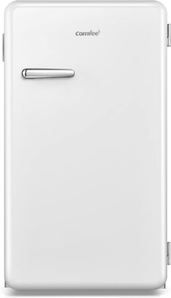 COMFEE RCD93WH1RT(E) Under Counter Fridge Only, 93L Retro Freestanding Fridge with Chiller Box, Adjustable Thermostats, Self-closing Door, White [Energy Class F]