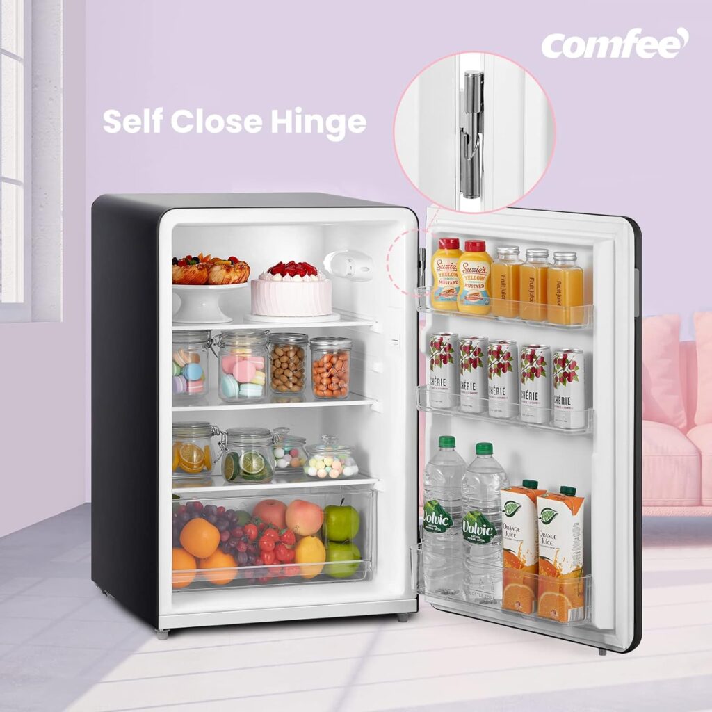 COMFEE RCD93WH1RT(E) Under Counter Fridge Only, 93L Retro Freestanding Fridge with Chiller Box, Adjustable Thermostats, Self-closing Door, White [Energy Class F]