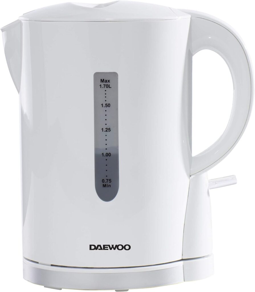 Daewoo Plastic Kettle, 1.7 Litres, Fast Boil, Lightweight, Easy Clean - White