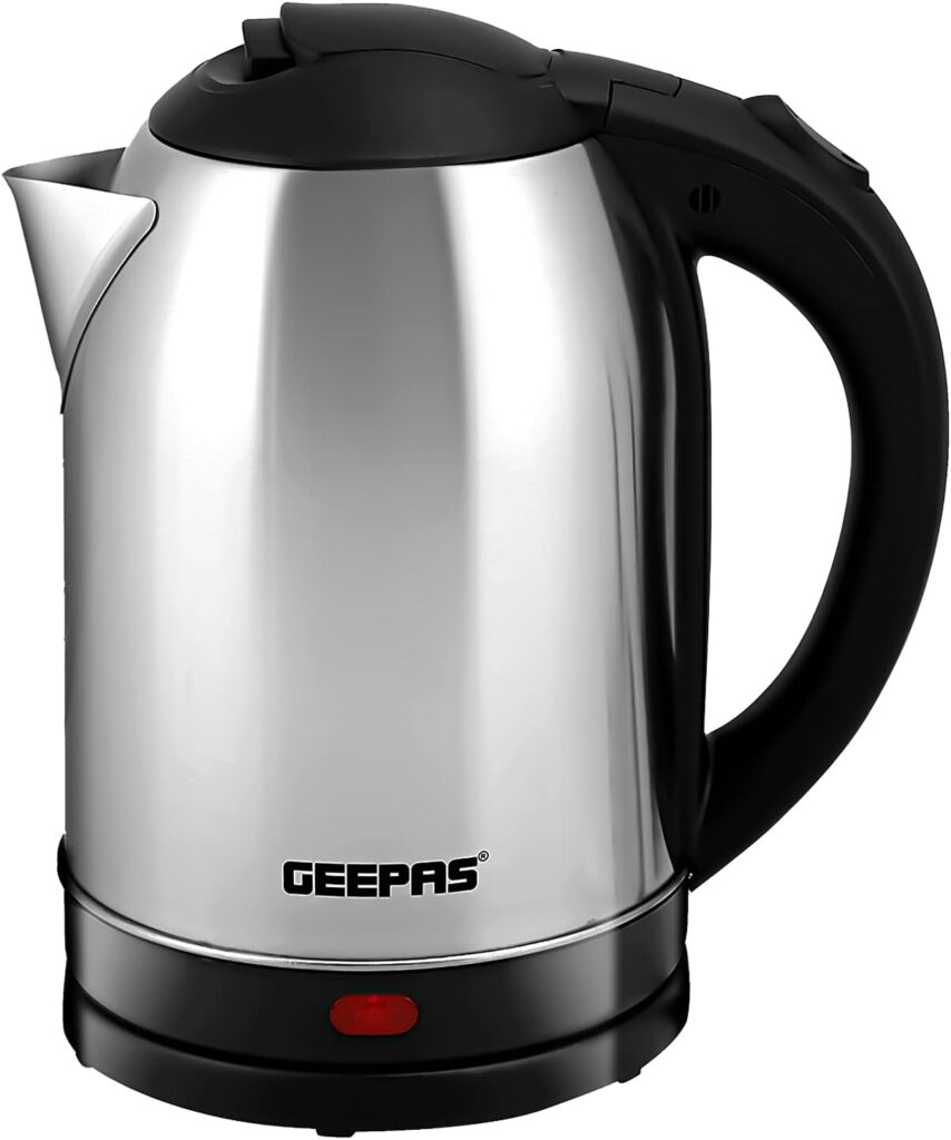 Geepas Electric Kettle, 1500W | Stainless Steel Cordless Kettle | Boil Dry Protection Auto Shut Off | 1.8L Jug Kettle for Hot Water Tea or Coffee | Swivel Base with Auto Lid Open, Light Indicator