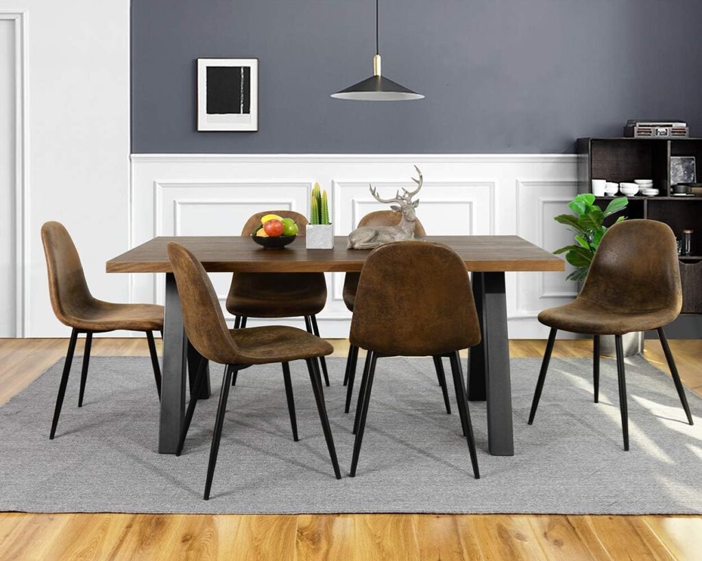 Homy Casa Set of 4 Dining Chairs Soft Chairs and Backrest Kitchen Chairs with Solid Metal Legs for Living Room Lounge Home Brown