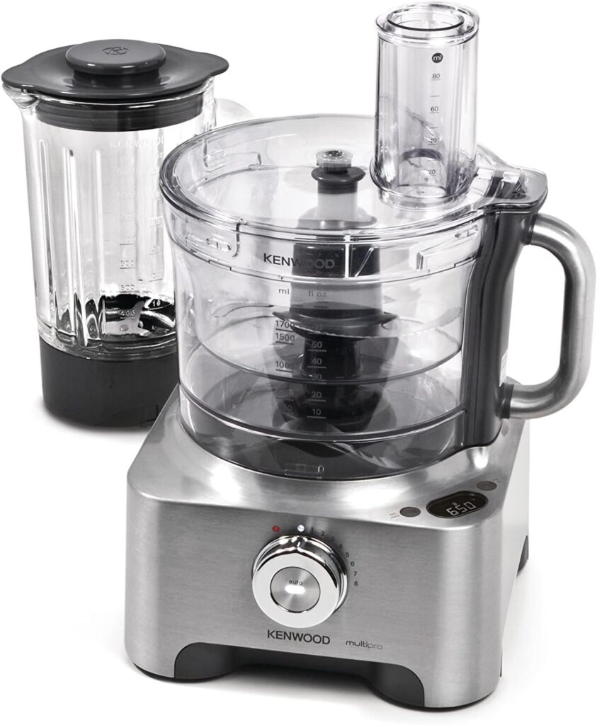 Kenwood MultiPro Sense Food Processor, 3.5 Litre Bowl, 1.6 Litre Thermo-resist Glass Blender, 4 attachments, 5 Slicing and Grating Plates, Built in Weighing Scale, 1000 W, FPM810, Silver