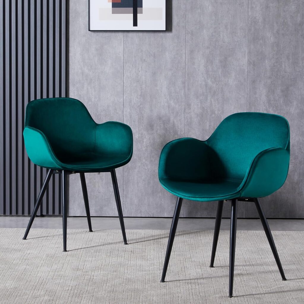 LeChamp Set of 2 Velvet Dining Chair Occasional Armchair with Armrests Backrest Leisure Chair for Kitchen Lounge Bedroom Living Room Accent Tub Chair with Upholstered Soft Seat DarkGreen…