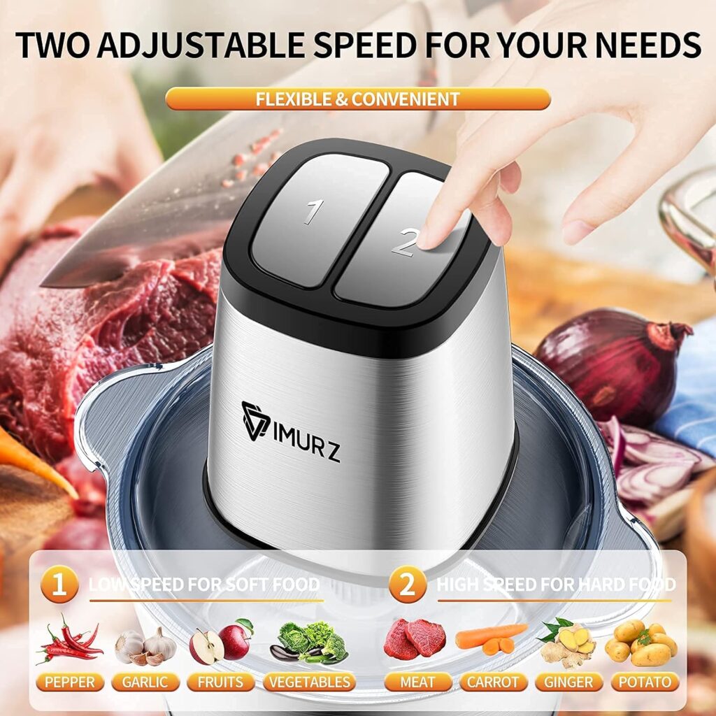 Mini Chopper Electric Food Processor with 2 Litre Stainless Steel Bowl, 2 Speeds, 4 Bi-Level Blades,500W, Silver