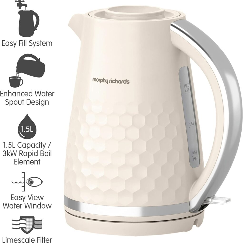 Morphy Richards Hive Kettle, 1.5L, Easy Fill System, Enhanced Waterspout, 3KW Rapid Boil, 360 Degree Base, Limescale Filter, Water Viewing Window, Grey, 108273