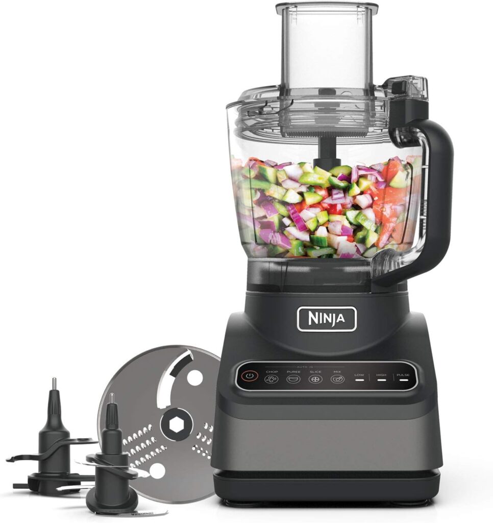 Ninja Food Processor with 4 Automatic Programs; Chop, Puree, Slice, Mix, and 3 Manual Speeds, 2.1L Bowl, Chopping, Slicing Dough Blades, 850W, Dishwasher Safe Parts, Black BN650UK