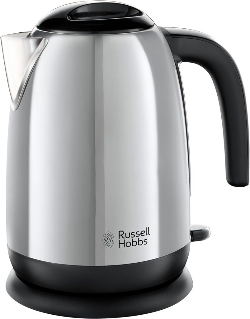 Russell Hobbs 23910 Adventure Brushed Stainless Steel Electric Kettle, Open Handle, 3000 W, 1.7 Litre, Brushed Steel [Energy Class A]