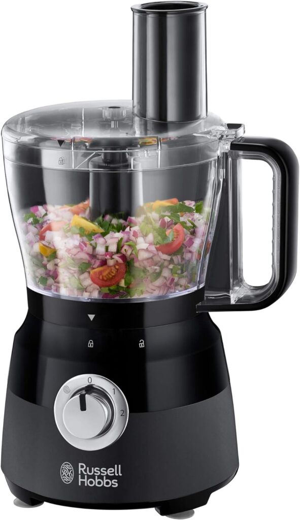 Russell Hobbs 24732 Desire Food Processor, 1.5 Litre Food Mixer with 5 Chopping, Slicing and Dough Attachments, Matte Black, 600 W