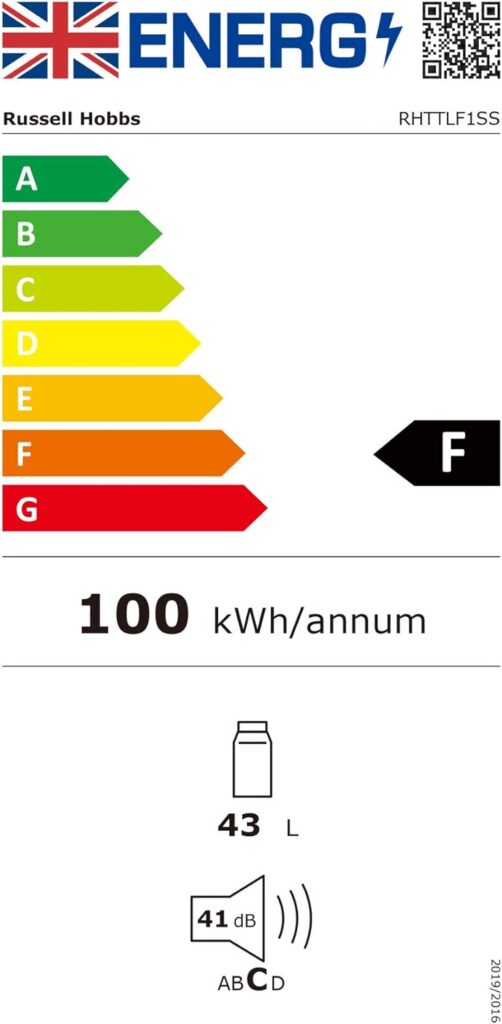 Russell Hobbs RHTTLF1B 43L Table Top F Energy Rating Fridge Black [Energy Class F]