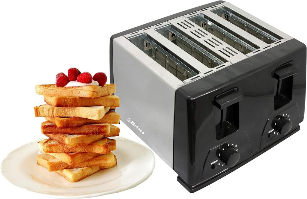 Toaster 4 Slice Toaster BT410 Steeliness Steel housing Black Toaster 1300W auto pup up Function, Variable Electronic Timing Control