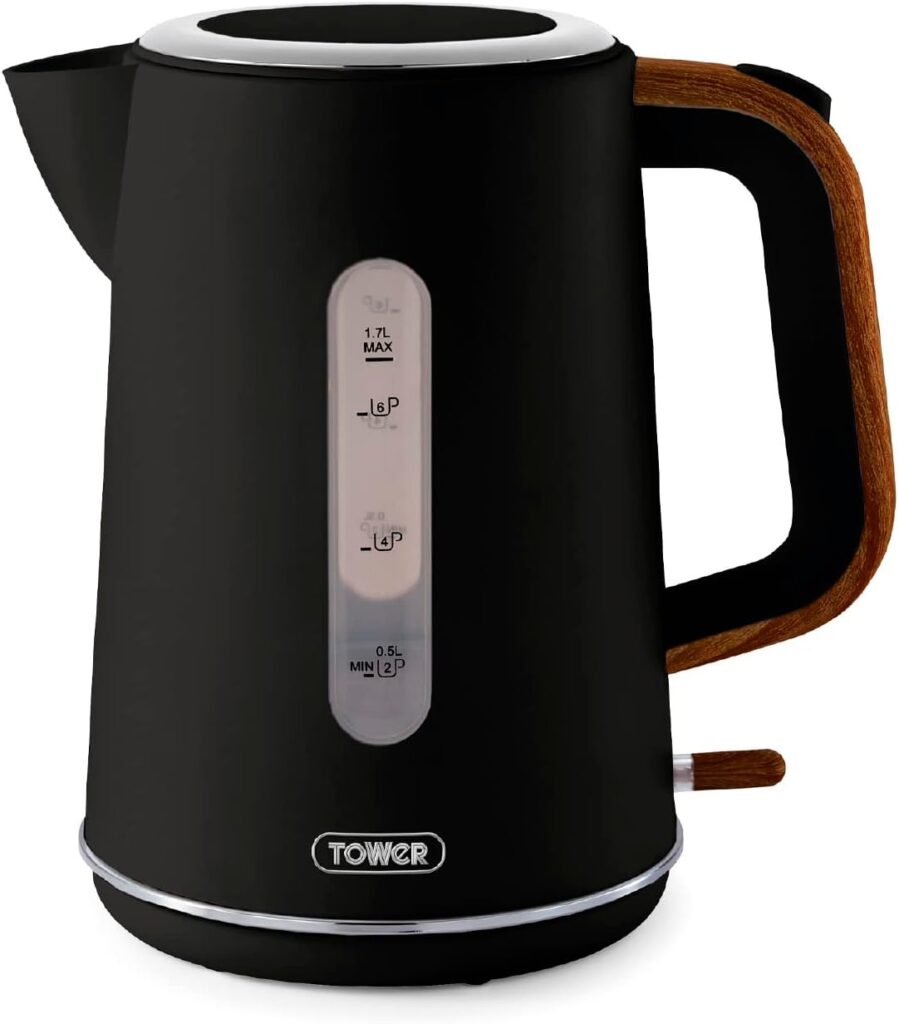 Tower T10037BLK Jug Kettle with Rapid Boil, 3000W, Black, 1.7 l