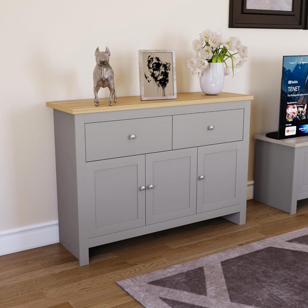 Vida Designs Arlington Sideboard, Buffet Table, Cupboard Cabinet (Grey Oak, 2 Drawer 3 Door)