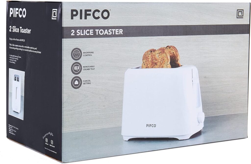 White Toaster 2 Slice - With Browning Controls Anti-Jam Function - Compact Design 2 Slice Toaster - Easy to Clean with Removable Crumbs Tray - 700W