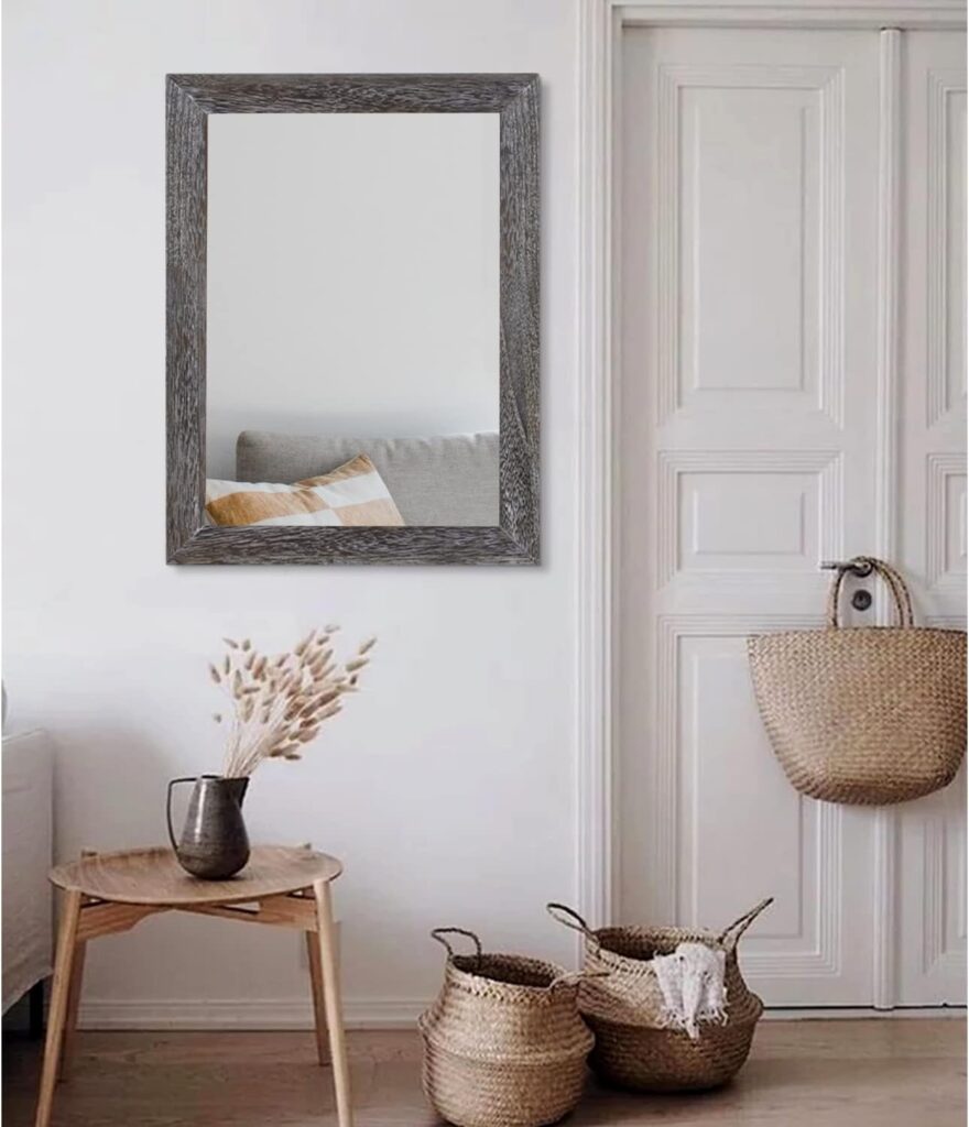 AAZZKANG Mirrors for Wall Rustic Wood Framed Mirror Decorative Farmhouse Bedroom Bathroom Hanging Mirror Wall Decor Rectangle White