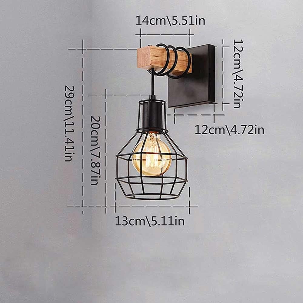 ALETO 2X E27 Vintage Wall Light Wooden Wall Lamp Industrial Black Diamond Cage Wall Sconces Indoor Lighting