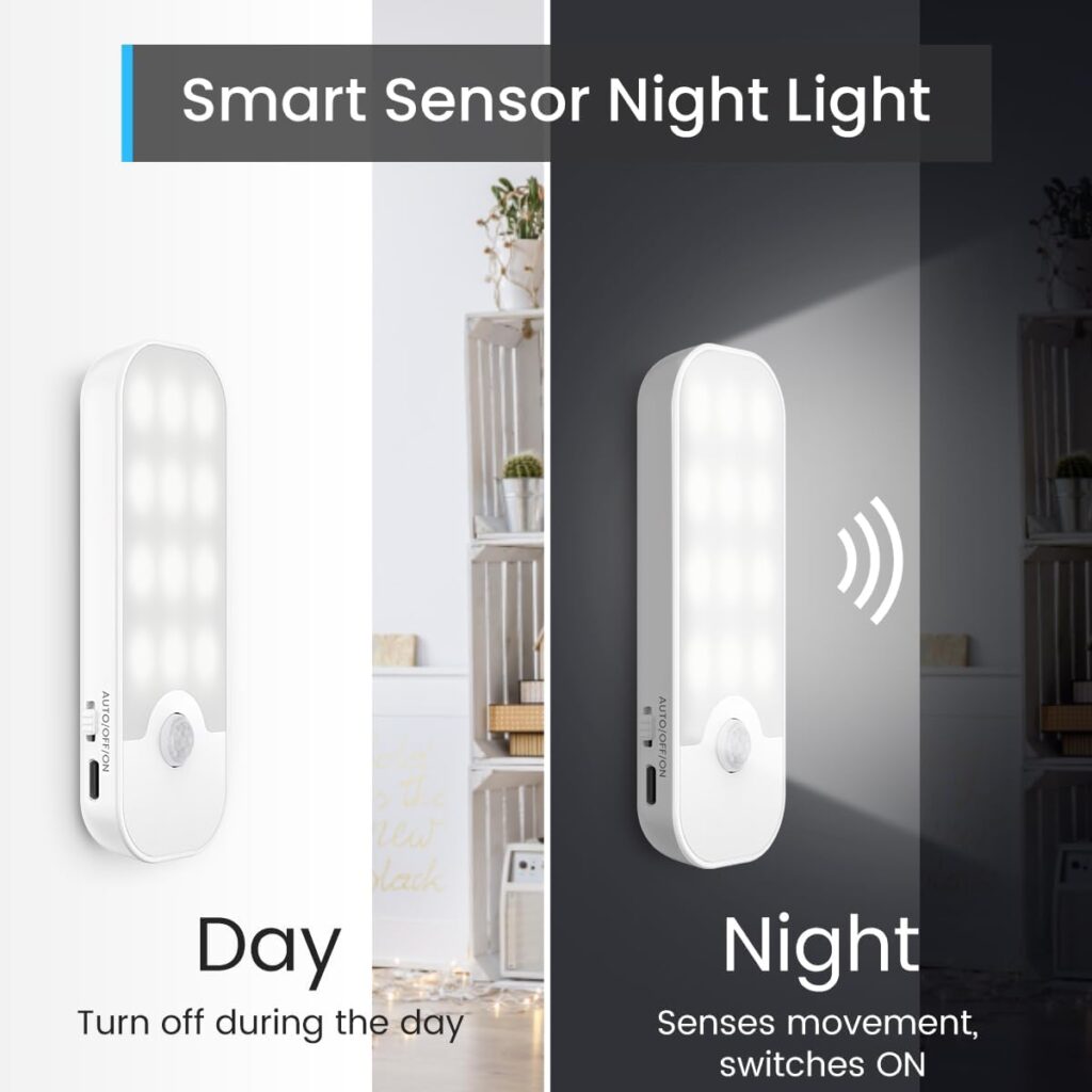 ANOPU Motion Sensor Lights Indoor, 2 Pack USB Rechargeable Stick on Lights with 3 Modes, Wireless Motion Sensor Light with Magnetic Strips for Wardrobes, Stairs, Hallway, Bedroom, Cupboard