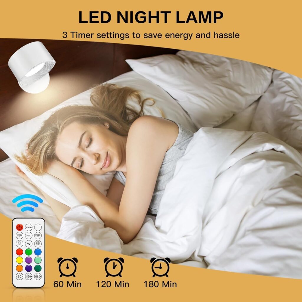 Anpro LED Wall Lamp Modern Indoor Light with Rechargeable Battery Operated, 3 Color Temperatures 9 RGB Colors, 4 Brightness Levels, 360°Magnetic Ball Rotation [Energy Class A++]