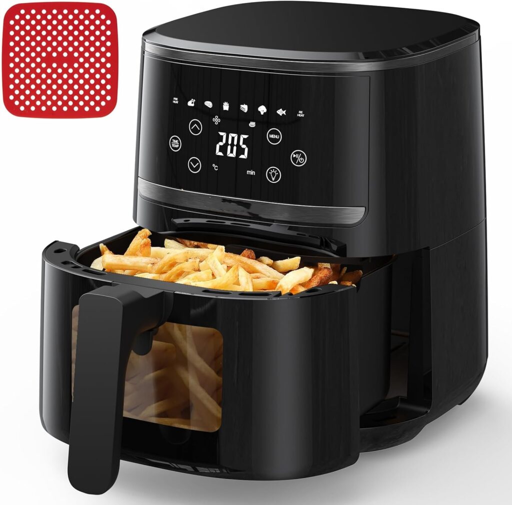 Aptliton Air Fryer, Oil-Free Touch Screen 4.5L Air Fryer with Low Noise, Silicone Liner and Rapid Air Circulation - Dishwasher Safe Parts, Timer Temperature Control