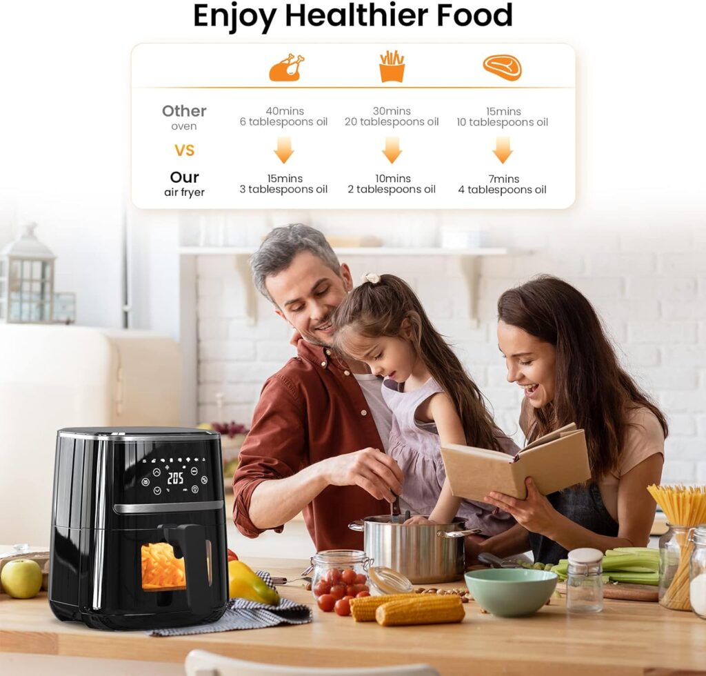 Aptliton Air Fryer, Oil-Free Touch Screen 4.5L Air Fryer with Low Noise, Silicone Liner and Rapid Air Circulation - Dishwasher Safe Parts, Timer Temperature Control