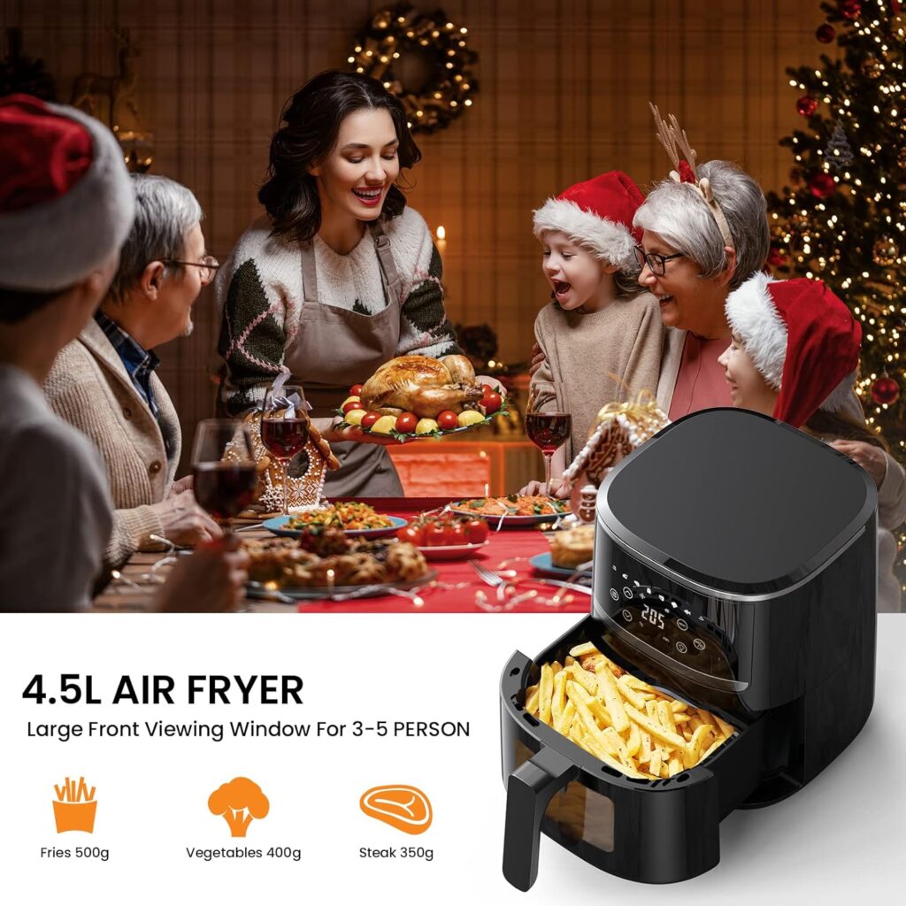 Aptliton Air Fryer, Oil-Free Touch Screen 4.5L Air Fryer with Low Noise, Silicone Liner and Rapid Air Circulation - Dishwasher Safe Parts, Timer Temperature Control